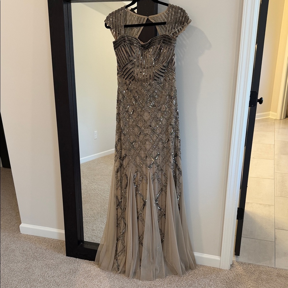 Adrianna Papell Metallic Beaded Floor-length Dress